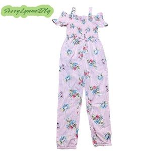 1775 Big Girls' Vertical Stripe Floral Pink Jumpsuit Small (7/8)